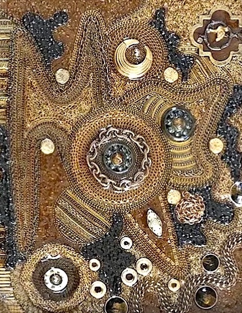 Upcycled, mixed media artwork by Keely Jane